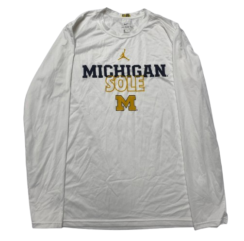 Jace Howard Michigan Basketball Player Exclusive "MICHIGAN SOLE" Pre-Game Warm-Up Long Sleeve Shooting Shirt with Player Tag (Size XL)