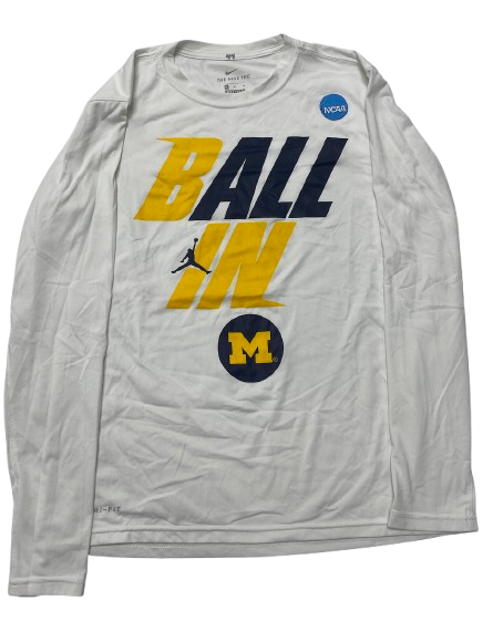 Cameron Williams Michigan Basketball Team Issued NCAA Tournament "BALL IN" Pre-Game Warm-Up / Bench Long Sleeve Shooting Shirt with NCAA Patch (Size M)