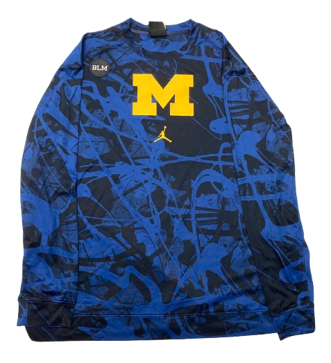 Cameron Williams Michigan Basketball Player Exclusive Pre-Game Warm-Up Long Sleeve Shooting Shirt with BLM Patch (Size XLT)