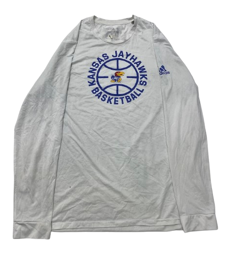 Kevin McCullar Jr. Kansas Basketball Player Exclusive Long Sleeve Pre-Game Warm-Up Shooting Shirt with 