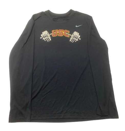 DJ Wingfield USC Football Player Exclusive Strength & Conditioning Weight Room Long Sleeve Workout Shirt (Size 3XL)