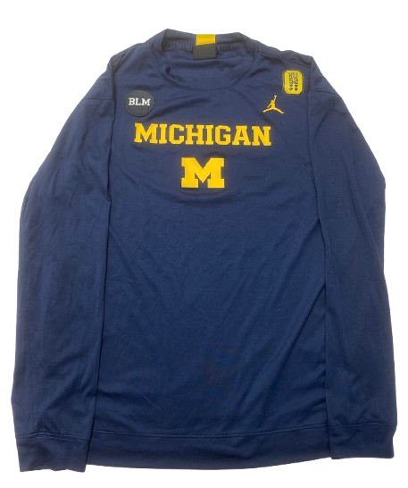Whitney Sollom Michigan Basketball Player Exclusive Pre-Game Warm-Up Long Sleeve Shirt with Patches (Size LT)