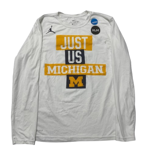 Whitney Sollom Michigan Basketball Player Exclusive "JUST US MICHIGAN" Pre-Game Warm-Up Long Sleeve Shirt with Patches (Size M)