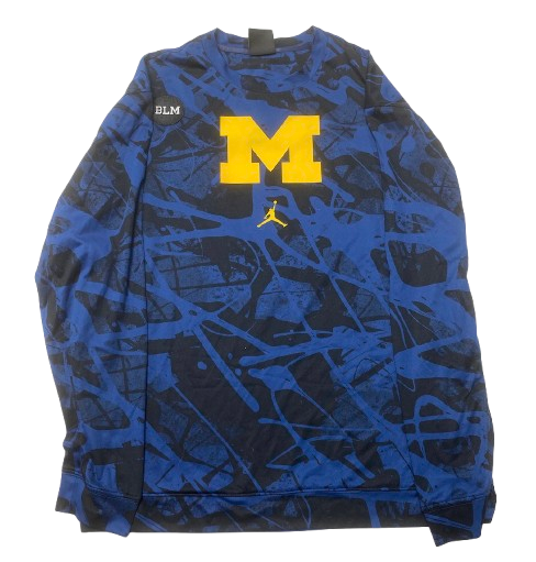Whitney Sollom Michigan Basketball Player Exclusive Pre-Game Warm-Up Long Sleeve Shirt with Patches (Size LT)