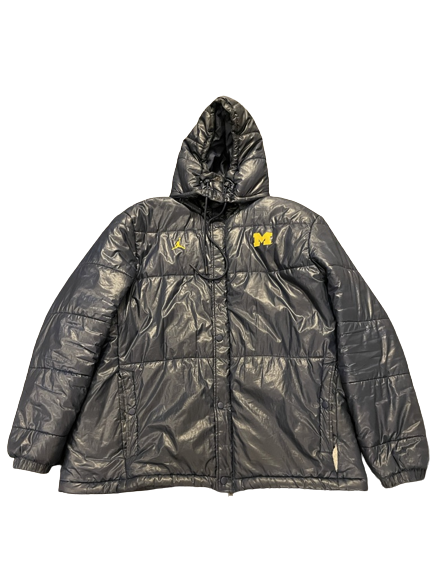 Hassan Haskins Michigan Football Player Exclusive Heavy Duty Winter Bubble Jacket with SIGNED TAG (Size XL)
