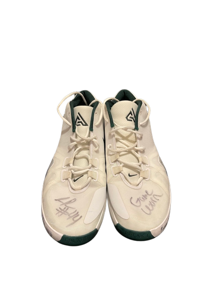 Gabe Brown Michigan State Basketball Player Exclusive SIGNED & INSCRIBED GAME WORN Shoes (Size 14) - Photo Matched