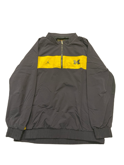 Hassan Haskins Michigan Football Team Exclusive Jordan Quarter-Zip Jacket with Number Sewn on Back (Size XL)