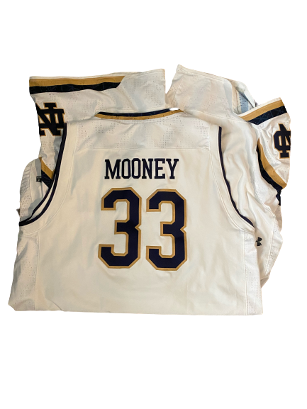 John Mooney Notre Dame Basketball Game Worn White Uniform Set - Photo Matched