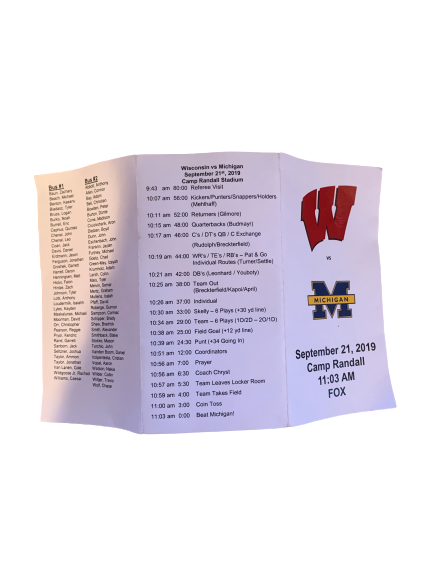 A.J. Taylor Wisconsin Team Schedule vs. Michigan (September 21, 2019)