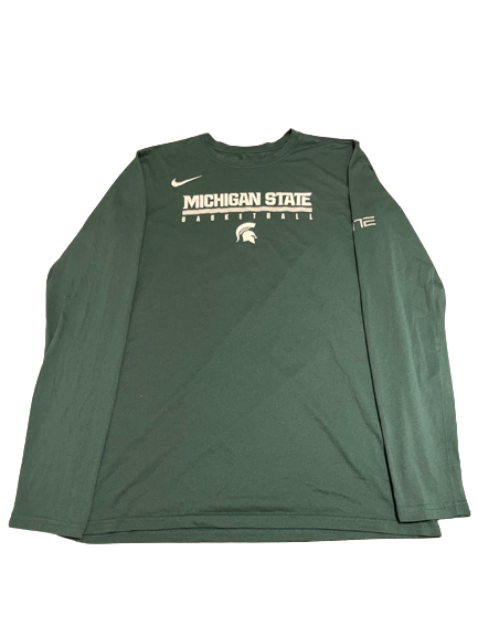 Gabe Brown Michigan State Basketball Team Issued Long Sleeve Workout Shirt (Size LT)