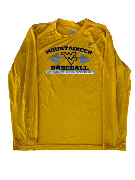 Chase Illig West Virginia Baseball Player Exclusive "STRENGTH AND CONDITIONING" Long Sleeve Shirt (Size L)