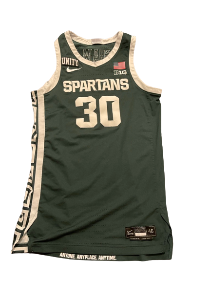 Marcus Bingham Jr. Michigan State Basketball 2020-2021 SIGNED & INSCRIBED Game Worn Jersey (Size 46) - Big Ten Tournament Photo Matched