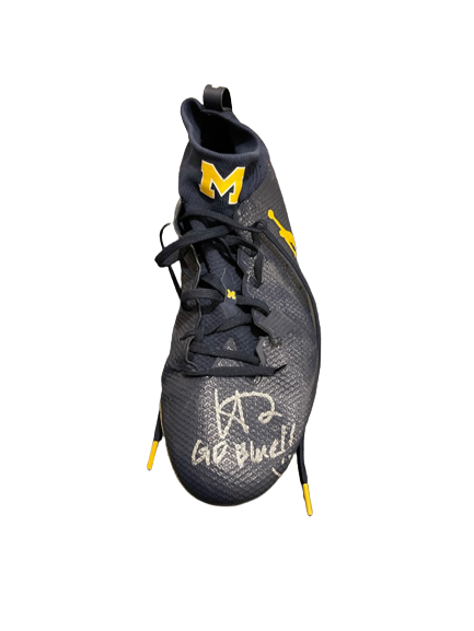 Hassan Haskins Michigan Football Player Exclusive SIGNED & INSCRIBED Cleat (Size 12)