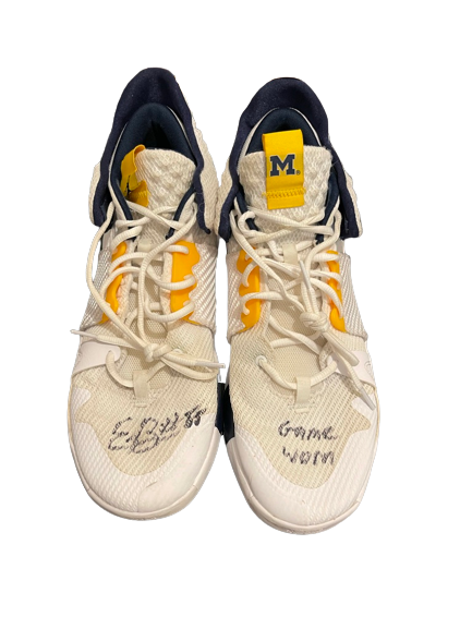 Eli Brooks Michigan Basketball SIGNED & INSCRIBED 2018-2019 GAME WORN Player Exclusive Shoes (Size 11.5) - Photo Matched