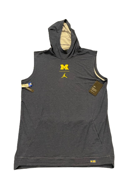 Hassan Haskins Michigan Football Team Issued Sleeveless Performance Hoodie with PLAYER TAG (Size L) - New with Tags