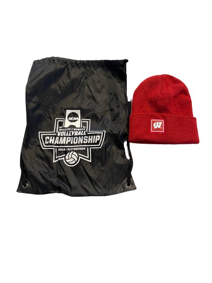 Sydney Hilley Wisconsin Volleyball Beanie Hat & 2019 National Championship Drawstring Bag