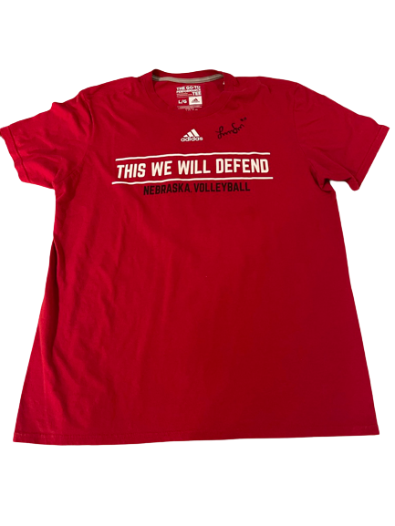 Lexi Sun Nebraska Volleyball SIGNED "THIS WE WILL DEFEND" Practice Shirt with NUMBER ON BACK (Size L)