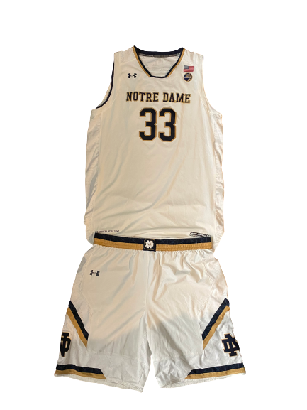 John Mooney Notre Dame Basketball Game Worn White Uniform Set - Photo Matched