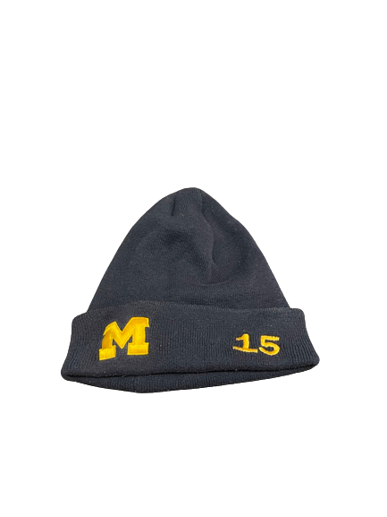 Chris Hinton Michigan Football Team Issued Beanie Hat with Number Sewn In Hat