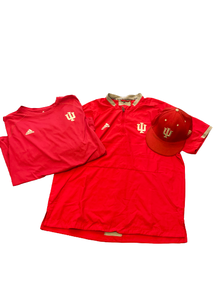 Collin Hopkins Indiana Baseball Team Issued Set of 2 Workout Shirts and Game Hat (Size L)
