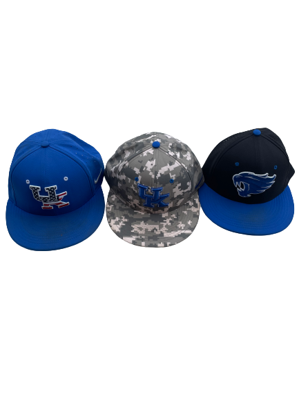 Isaiah Lewis Kentucky Baseball Team Issued Set of 3 Game Hats