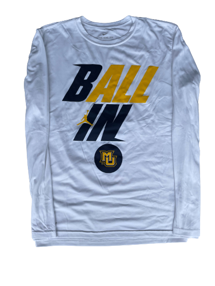 Karissa McLaughlin Marquette Basketball Team Issued March Madness "BALL IN" Long Sleeve Warm-Up/Bench Shirt (Size M)