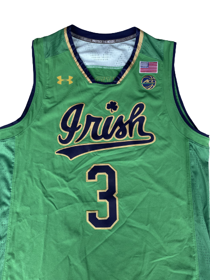 Prentiss Hubb Notre Dame Basketball 2018 GAME WORN Jersey (Size L)