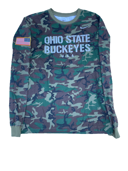 Cade Kacherski Ohio State Football Team Issued Long Sleeve Camo Shirt (Size XL)