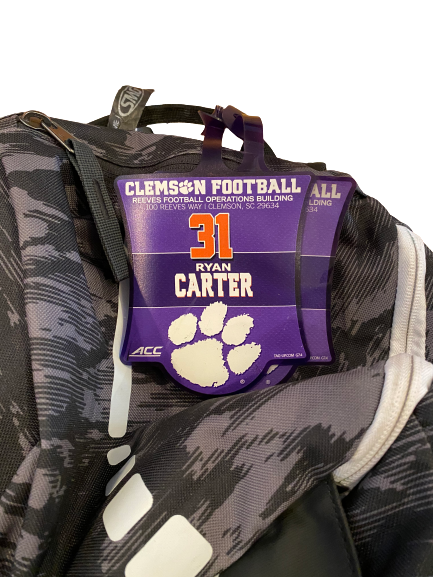 Ryan Carter Clemson Football Team Exclusive Backpack with Player Tag