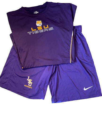 Christian Ibarra LSU Baseball Team Issued Workout Set (Shirt & Shorts) - Size L