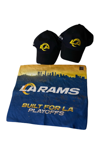 Treymane Anchrum Jr. Los Angeles Rams Team Issued Set of (2) Hats & Towel