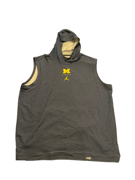 Chris Hinton Michigan Football Team Exclusive Sleeveless Performance Hoodie with Player Tag (Size 3XL)