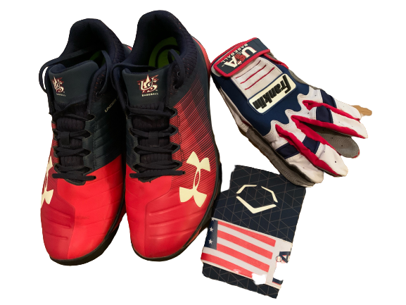 Dominic Fletcher USA Baseball Turf Shoes & Batting Gloves & Evoshield