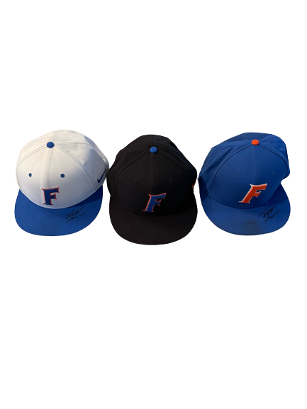 Tommy Mace Florida Baseball Set of (3) SIGNED Game Worn Hats