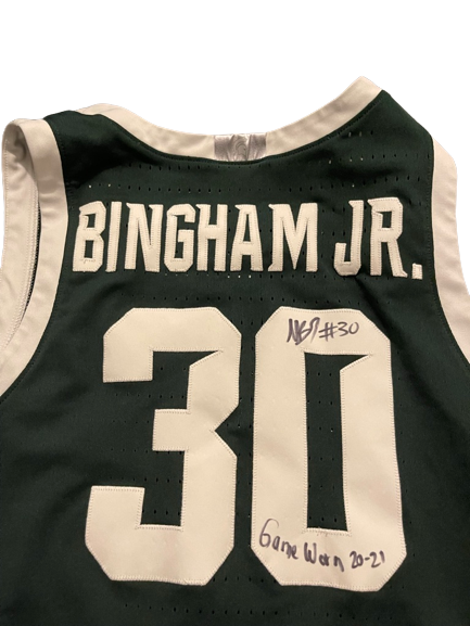 Marcus Bingham Jr. Michigan State Basketball 2020-2021 SIGNED & INSCRIBED Game Worn Jersey (Size 46) - Big Ten Tournament Photo Matched