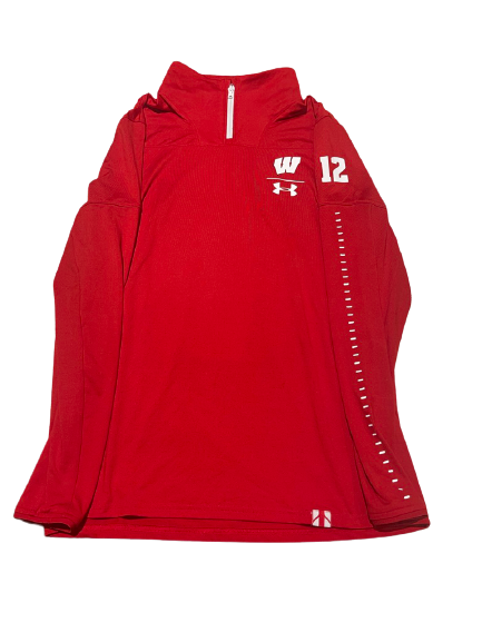 Nicole Shanahan Wisconsin Volleyball Team Issued Quarter-Zip Pullover with Number (Size Women&