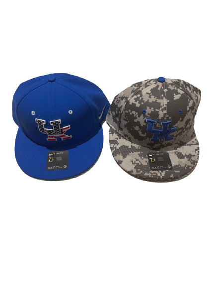T.J. Collett Kentucky Baseball Player Exclusive Set of (2) Game Hats - Size 7 1/2
