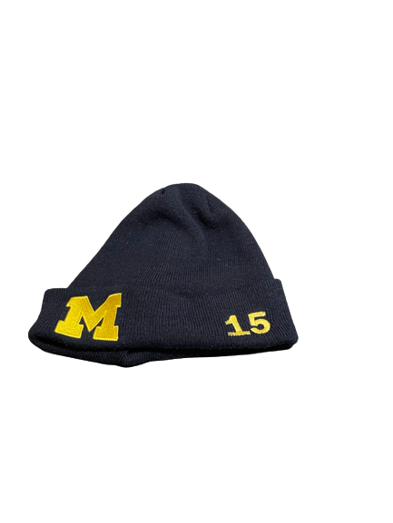 Chris Hinton Michigan Football Team Issued Beanie Hat with Number Sewn In Hat