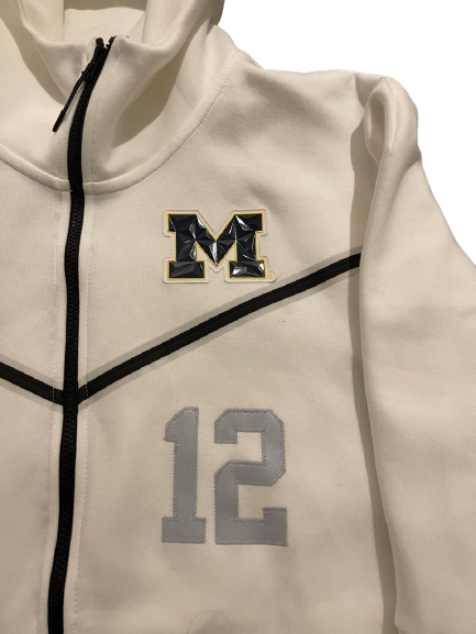 Josh Ross Michigan Football Player Exclusive College Football Playoff White Nike Tech Fleece Jacket with Number (Size 2XL)