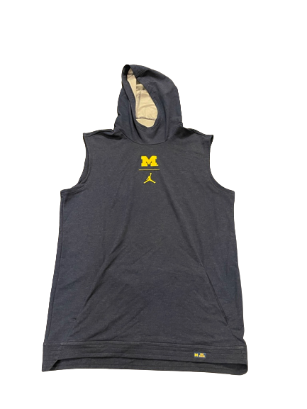 Brad Hawkins Michigan Football Team Exclusive Sleeveless Performance Hoodie with Player Tag (Size L)