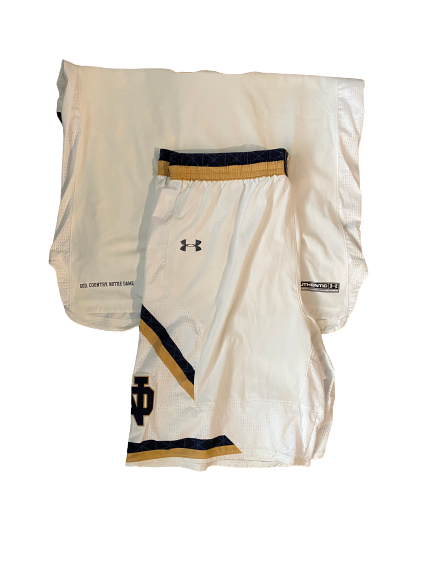 John Mooney Notre Dame Basketball Game Worn White Uniform Set - Photo Matched
