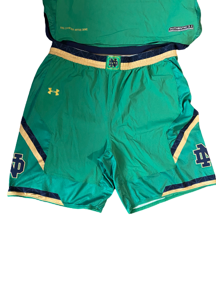 John Mooney Notre Dame Basketball Game Worn Green Uniform Set (Photo Matched)