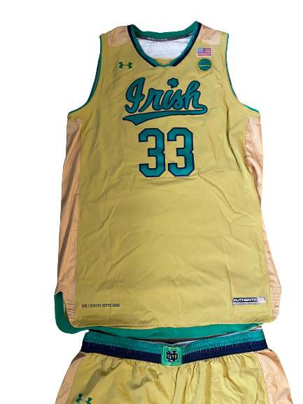 John Mooney Notre Dame Basketball Game Worn Gold Uniform Set (Photo Matched)