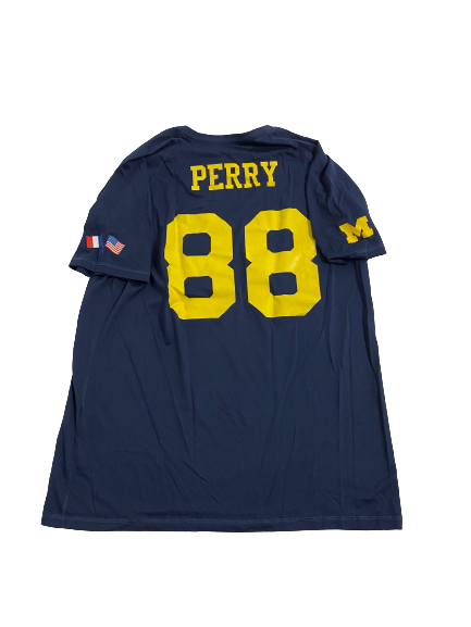 Grant Perry Michigan Football Player-Exclusive Paris Trip T-Shirt With Name and 