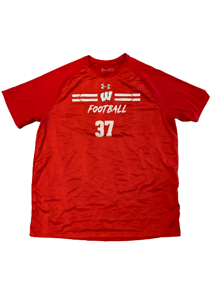 Garrett Groshek Wisconsin Football Workout T-Shirt With Number (Size XL)