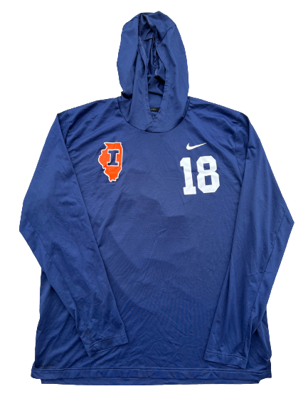 Brandon Peters Illinois Football Team Exclusive Pre-Game Warm-Up Performance Hoodie with Number (Size XL)