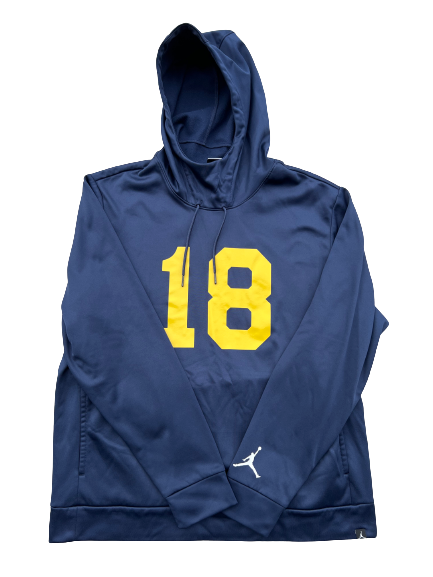 Brandon Peters Michigan Football Team Exclusive Jordan Pre-Game Warm-Up Sweatshirt with Number (Size XL)