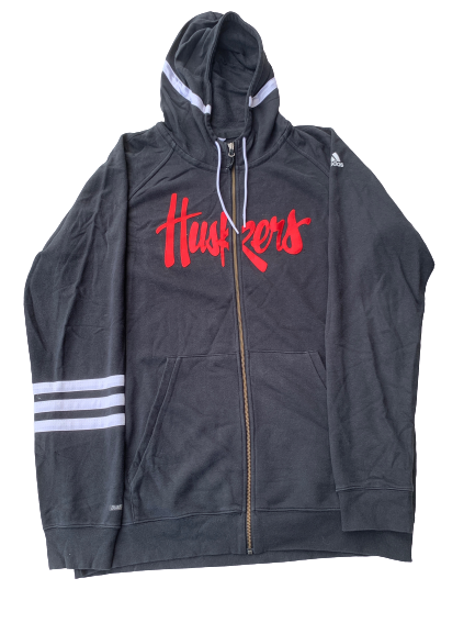 Michael Jacobson Nebraska Huskers Adidas Zip-Up Jacket With Hood (Size XLT)