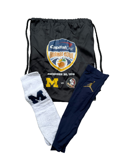 Brandon Peters Michigan Football Team Issued Game Towel / Arm Sleeve / Orange Bowl Bag