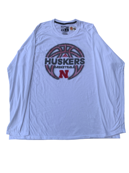 Michael Jacobson Nebraska Basketball Adidas Long Sleeve Shirt (Size 2XL)